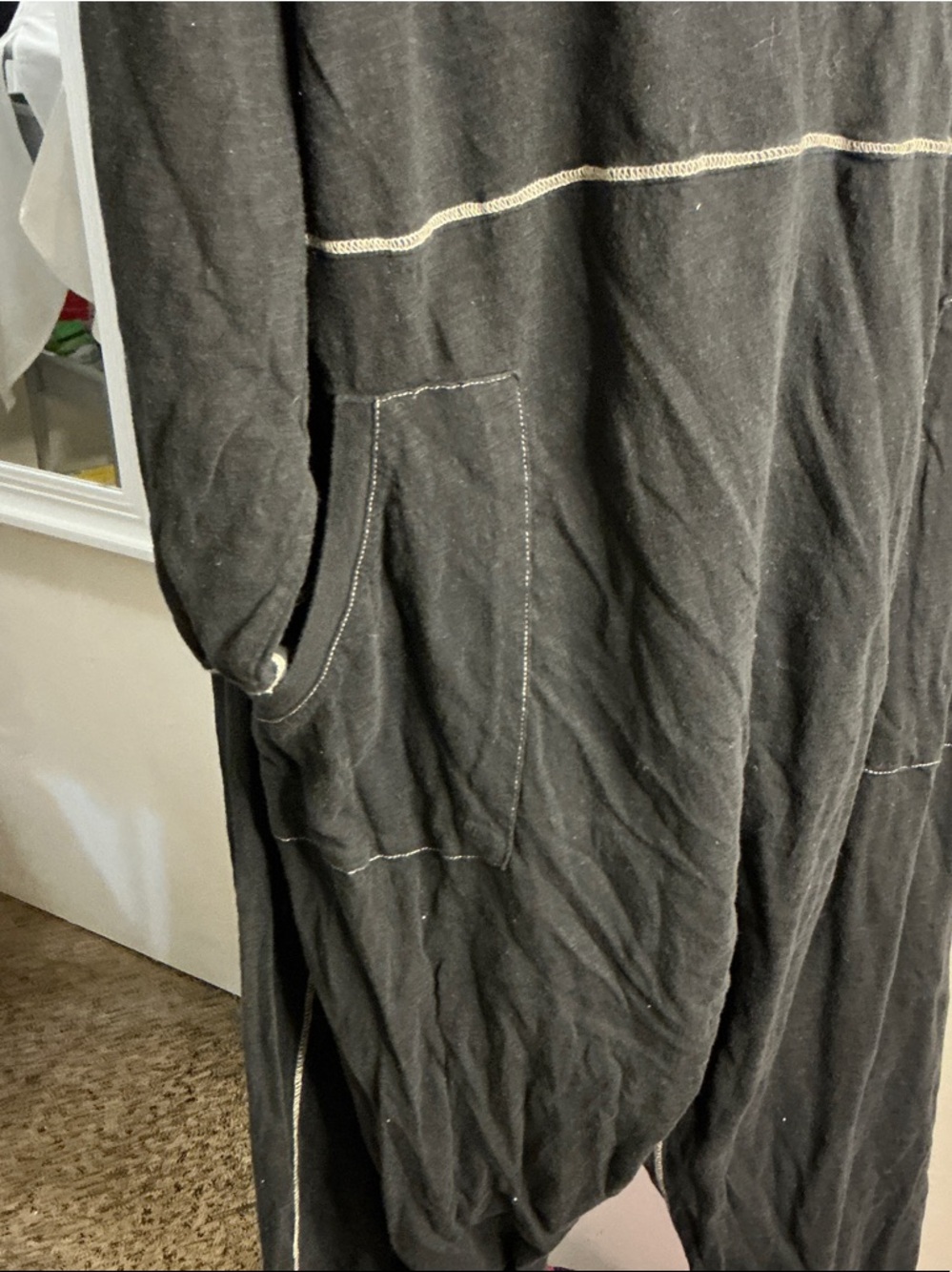 NATURAL LIFE Black V-Neck Long-Sleeve Jumpsuit with Contrast Stitching - Picture 7 of 10